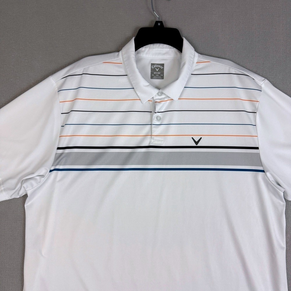 Callaway Opti-Dri Polo Shirt Men's XXL White Stripe Golf Performance Shirt